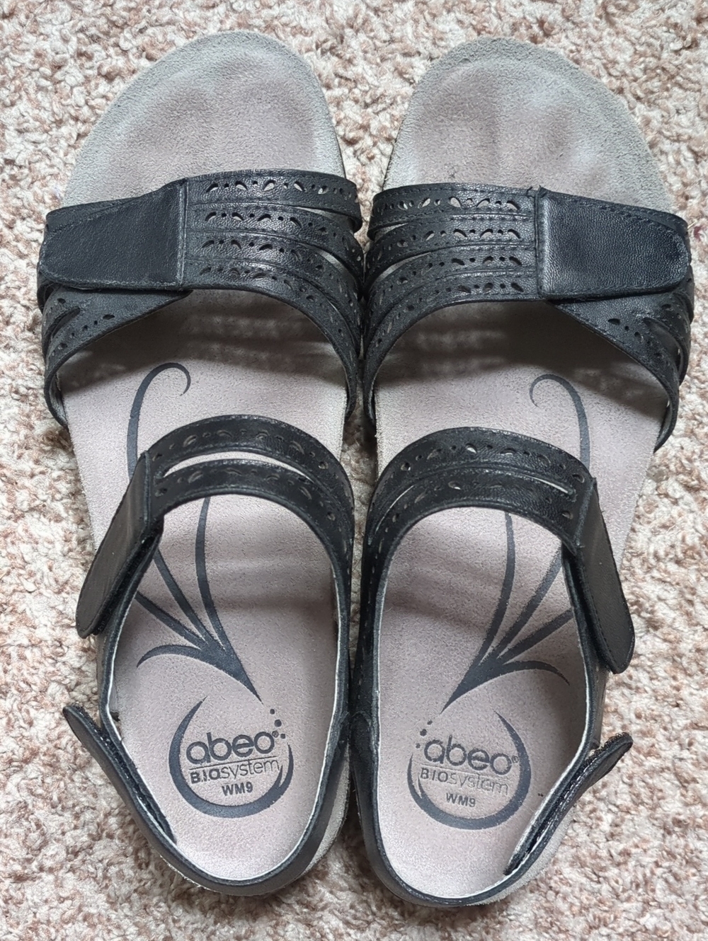 Abeo BIO System Women's Adjustable Black Leather Comfort Sandals Size 9